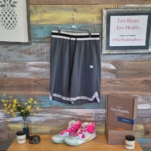 Gray Athletic Shorts with White and Black Trim